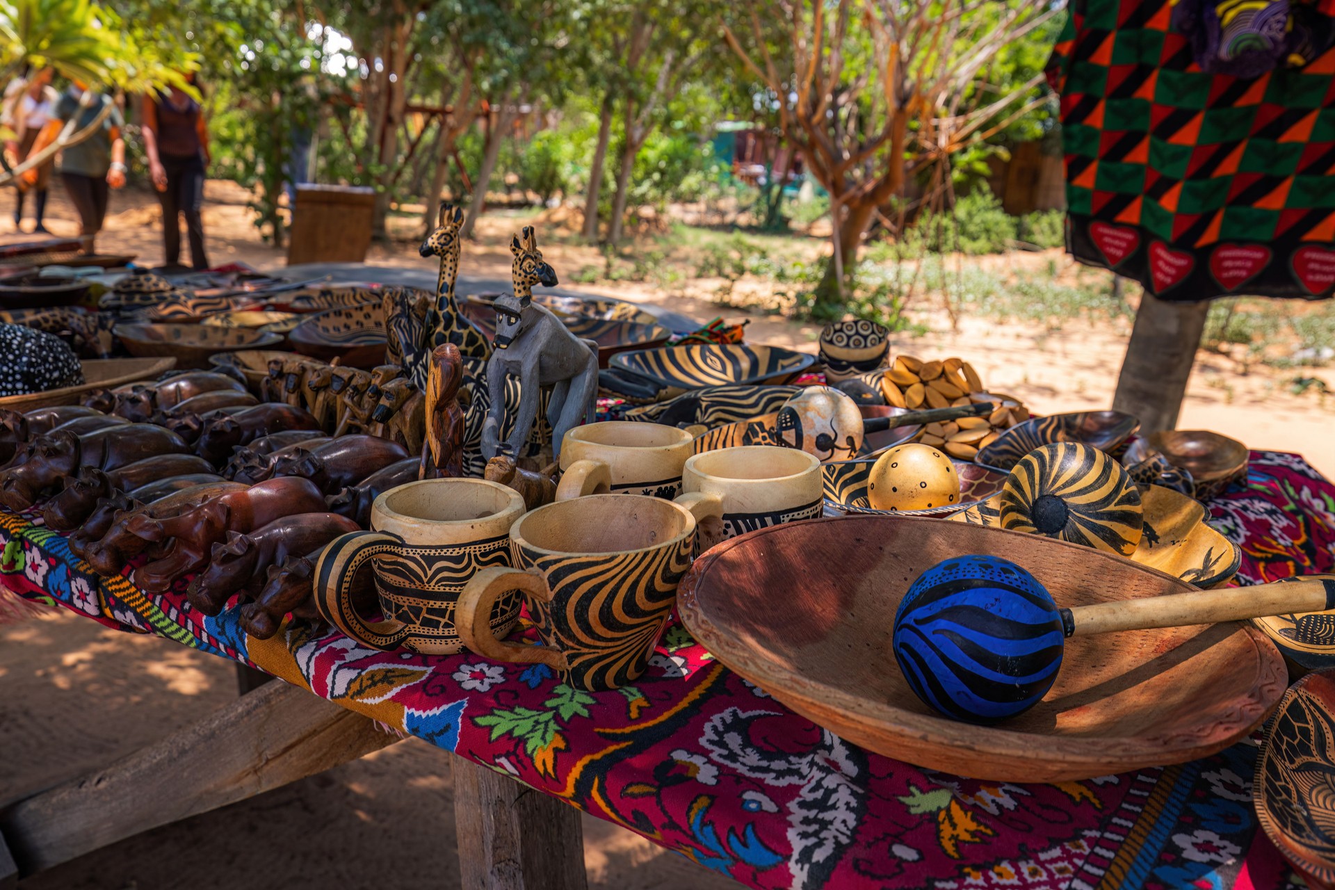 Vibrant African Market Display of Handcrafted Artifacts